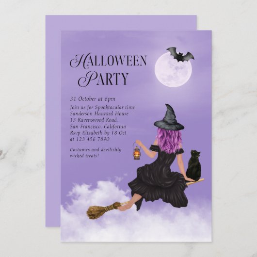 ワイケリーかわいい魔女ハローウィンパーティ 招待状 (正面/裏面)