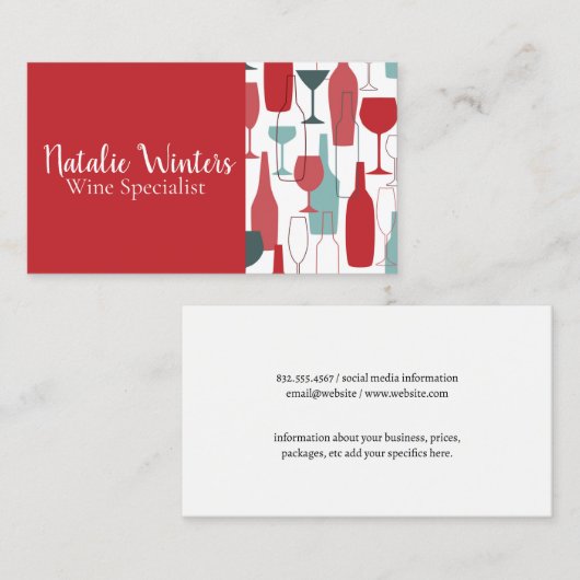 ワイコンテンポラリーンボトルと眼鏡パターン 名刺 (正面/裏面)