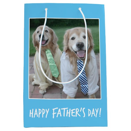 ワイシャツおよびタイの父の日のゴールデン・リトリーバー ミディアムペーパーバッグ (正面)
