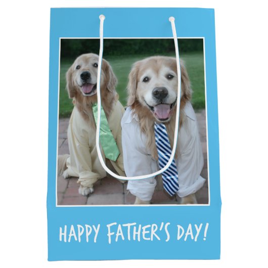 ワイシャツおよびタイの父の日のゴールデン・リトリーバー ミディアムペーパーバッグ (裏面)