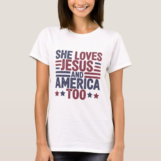 ワイシャツにイエスとアメリカが大好き | 信仰ティー Tシャツ (正面)