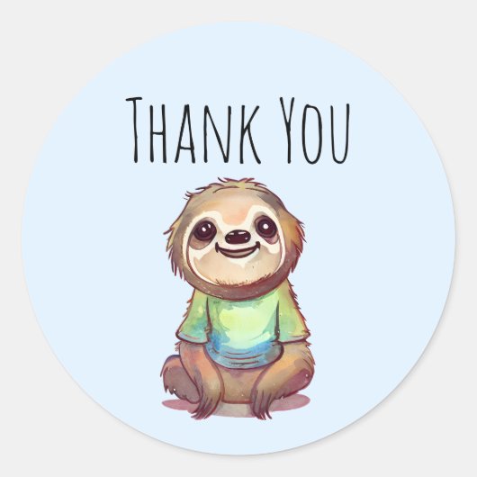 ワイシャツを着たかわいいナマケモノありがとう ラウンドシール (正面)