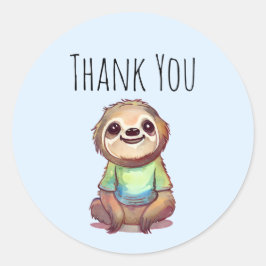ワイシャツを着たかわいいナマケモノありがとう ラウンドシール