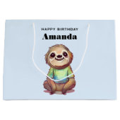 ワイシャツを着たかわいいナマケモノ誕生日 ラージペーパーバッグ (正面)