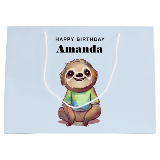 ワイシャツを着たかわいいナマケモノ誕生日 ラージペーパーバッグ (正面)