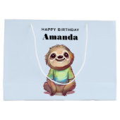 ワイシャツを着たかわいいナマケモノ誕生日 ラージペーパーバッグ (裏面)