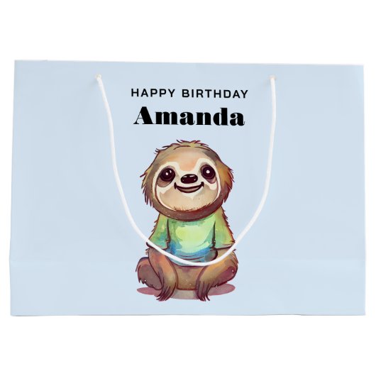 ワイシャツを着たかわいいナマケモノ誕生日 ラージペーパーバッグ (裏面)