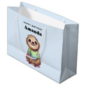 ワイシャツを着たかわいいナマケモノ誕生日 ラージペーパーバッグ (正面アングル)