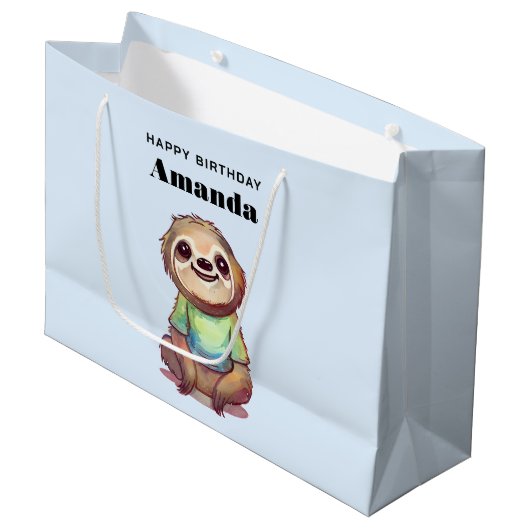 ワイシャツを着たかわいいナマケモノ誕生日 ラージペーパーバッグ (正面アングル)