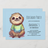 ワイシャツを着たかわいいナマケモノ誕生日 招待状 (正面/裏面)