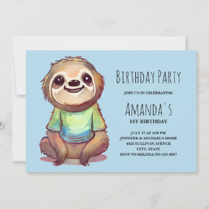 ワイシャツを着たかわいいナマケモノ誕生日 招待状