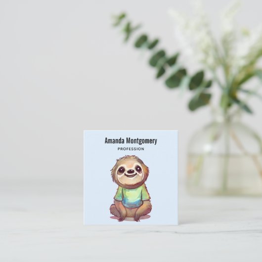 ワイシャツを着た、かわいい笑顔のだます スクエア名刺 (スタンド正面)