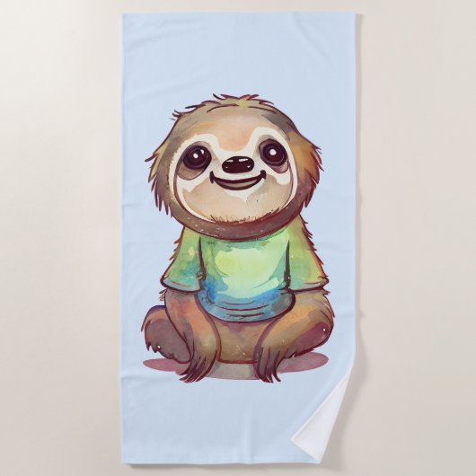 ワイシャツを着て嬉しいナマケモノ ビーチタオル (正面)