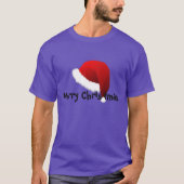 ワイシャツ紫色サンタの帽子のメリークリスマス Tシャツ (正面)