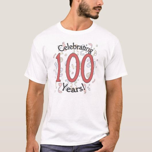ワイシャツ100年の紙吹雪のお祝いの祝います Tシャツ (正面)