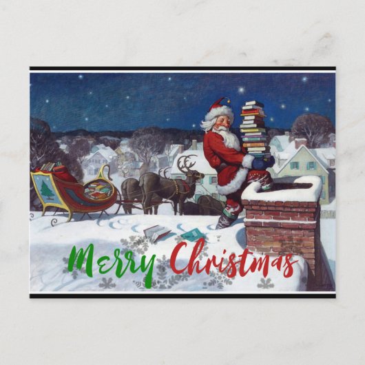 ワイスの腕いっぱいの本を届けるサンタ ポストカード (正面)