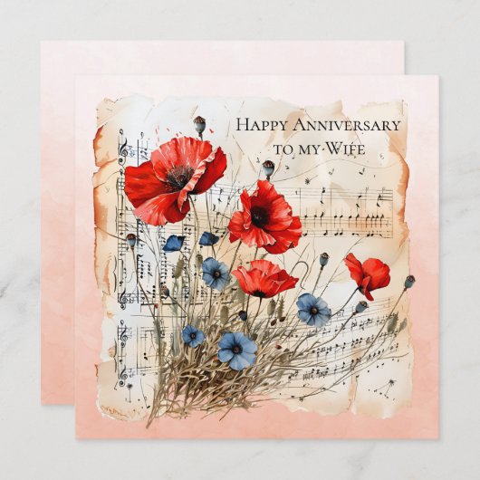 ワイズアニバーサリーブルーとオレンジポピー ノートカード (正面/裏面)