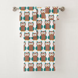 ワイズオールドブラウンフクロウフートバードアニマルプリント バスタオルセット