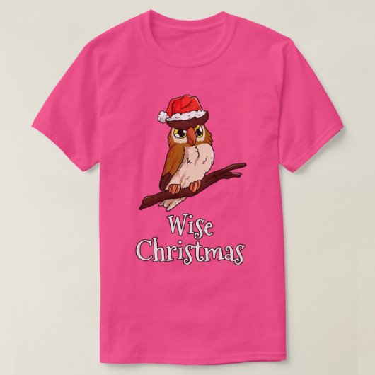 ワイズクリスマスメリークリスマスサンタスハットフクロウ1 Tシャツ (デザイン正面)