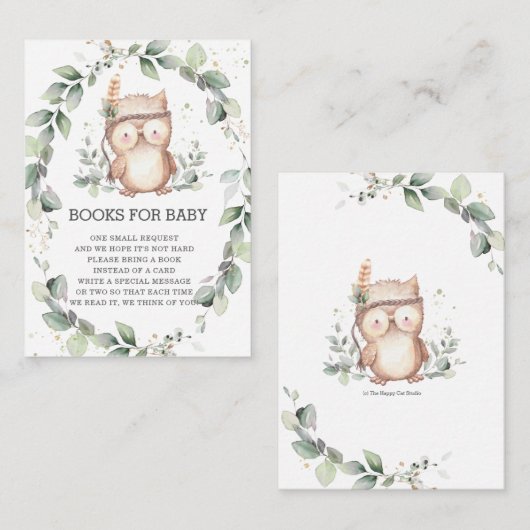 ワイズフクロウウッドランドグリーンリースブックベビー エンクロージャーカード (正面/裏面)