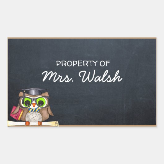 ワイズフクロウパーソナライズされたChalkboard先生 長方形シール (正面)