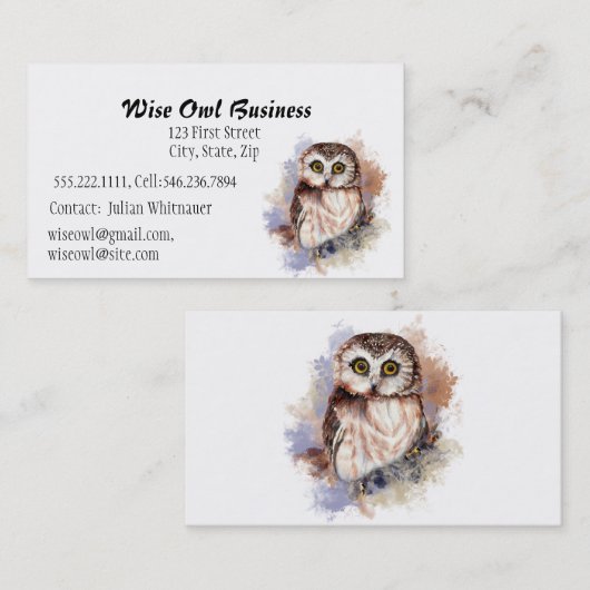 ワイズフクロウ水彩鳥ロゴカスタム事業 名刺 (正面/裏面)