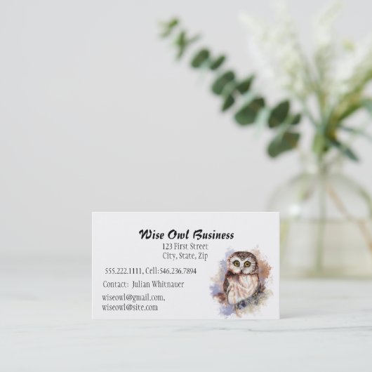 ワイズフクロウ水彩鳥ロゴカスタム事業 名刺 (スタンド正面)