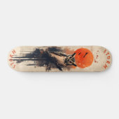 ワイズフクロウ燃える月の下で、レトロ荒野 スケートボード (横)