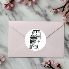 ワイズフクロウ線スケッチ黒 ラウンドシール