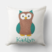 ワイズブラウンブルーフクロウ鳥のベッドルームパーソナライズされた クッション (正面)