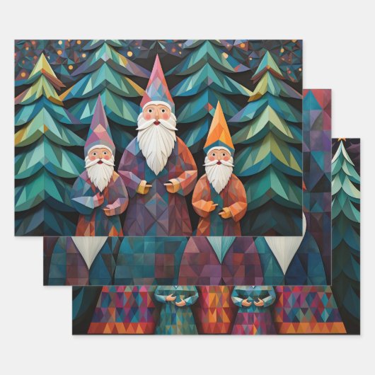 ワイズメンクリスマスカラフルグラフィックエレガントス3-pc ラッピングペーパーシート (セット)