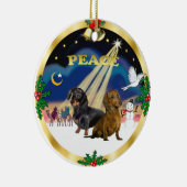 ワイズメンズ – 2つのダックスフント セラミックオーナメント (右)