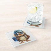 ワイズリトルトラベラー – バックパック付きキッドフクロウ ガラスコースター (アングル)