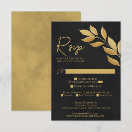 ワイズ葉ングブラック&金ゴールドウォーター結婚カラーRSV 出欠カード