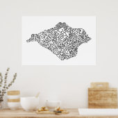 ワイト島の黒い文字地図ポスター ポスター (キッチン)