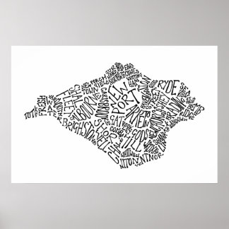 ワイト島の黒い文字地図ポスター ポスター