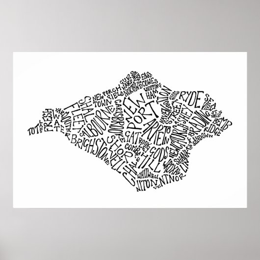 ワイト島の黒い文字地図ポスター ポスター (正面)