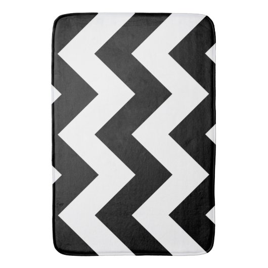 ワイドなジグザグ模様（黒と白） バスマット (正面縦)