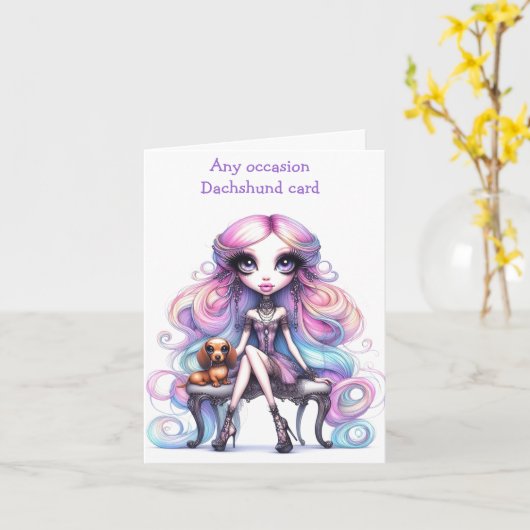 ワイドアイお洒落ガールとダシュントのカード カード (黄色い花)