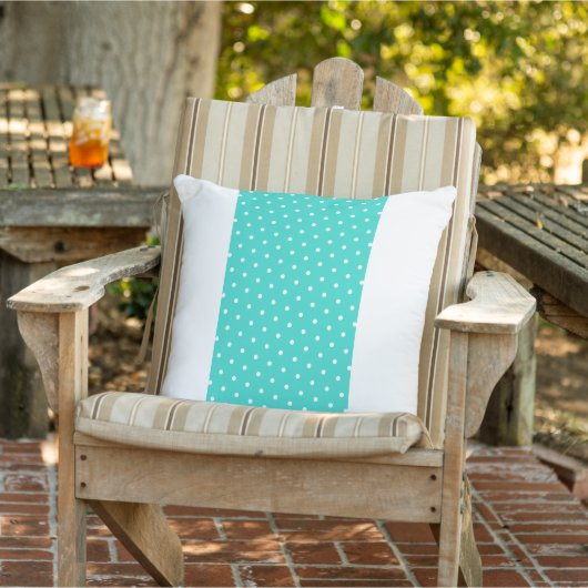 ワイドアクアカラフルティール(緑がかった色)ストライプドットオンクリスホワイト アウトドアクッション (椅子)
