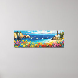 ワイドアスケッ地中海のプのヨットと花 キャンバスプリント