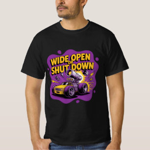 ワイドオープンorシャットダウン 面白いドラッグレースカーTシャツ Tシャツ