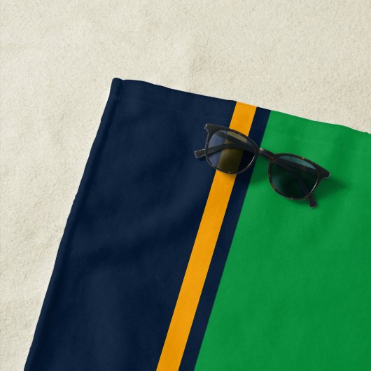 ワイドケリーグリーンイエローオンネイビーレースストライプ ビーチタオル (インサイチュ)
