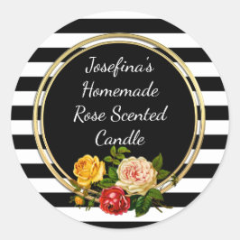 ワイドストライプヴィンテージバラカスタムキャンドルキャニングジャー ラウンドシール