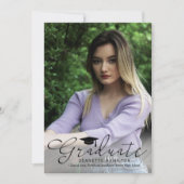 ワイドタイポグラフィスクリプトフロント/バックフォト卒業 招待状 (正面)