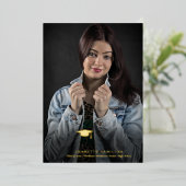 ワイドタイポグラフィスクリプトフロント/バックフォト卒業 箔招待状 (立ち正面)