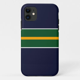 ワイドリングリーンイエローレーシングストライプズの海軍 iPhone 11 ケース