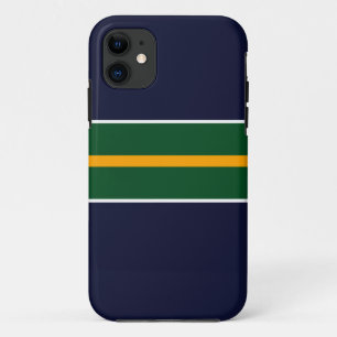 ワイドリングリーンイエローレーシングストライプズの海軍 iPhone 11 ケース