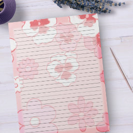 ワイドレトロピンクミッドセンチュリーヴィンテージフローラ ノートパッド