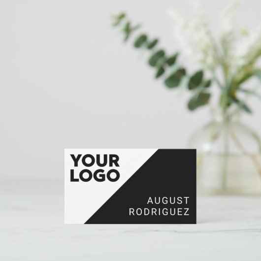 ワイドロゴカスタムQRコード白黒幾何学的 名刺 (スタンド正面)